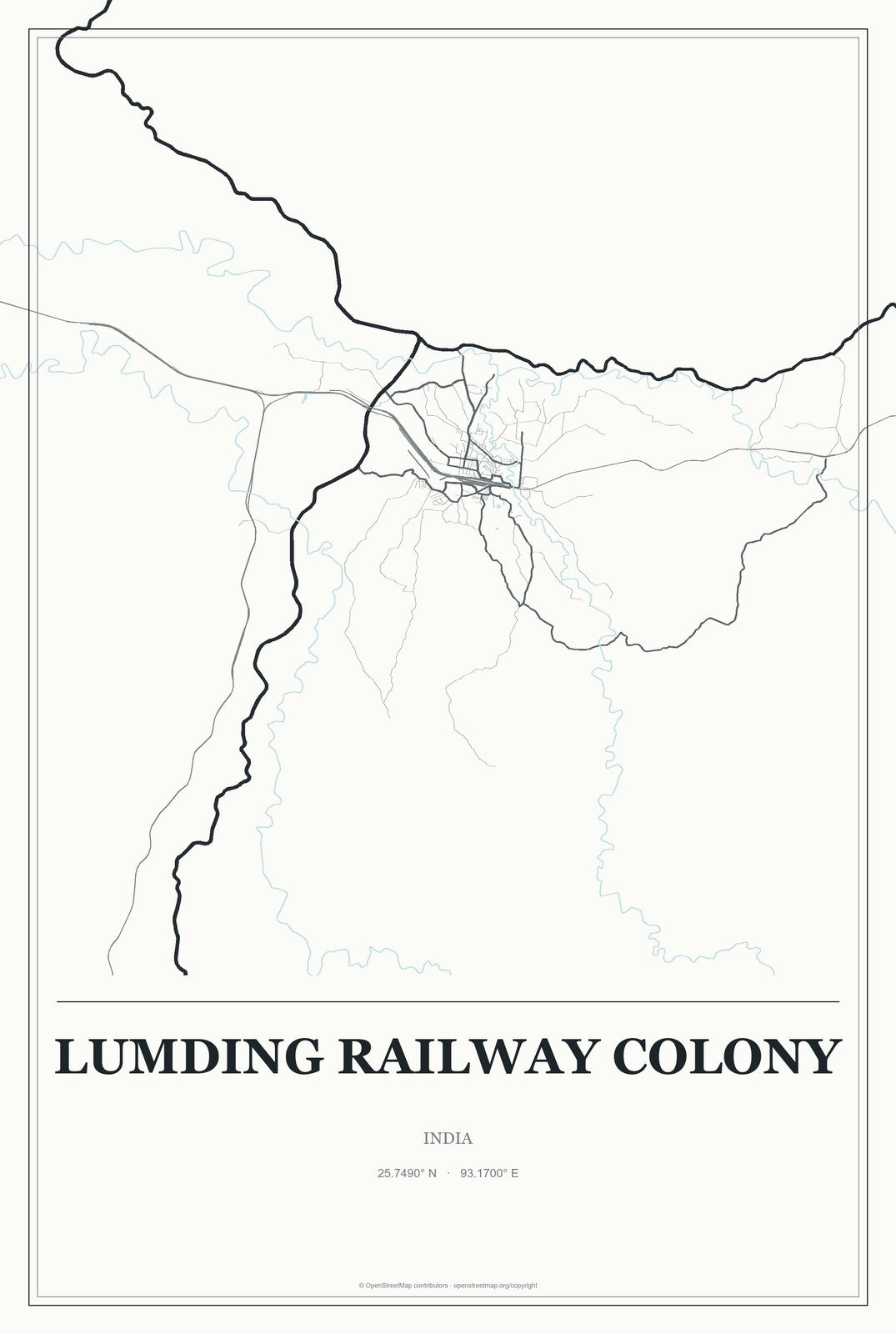 Lumding Railway Colony, India City Map Aluminum Sign in Gallery Air style