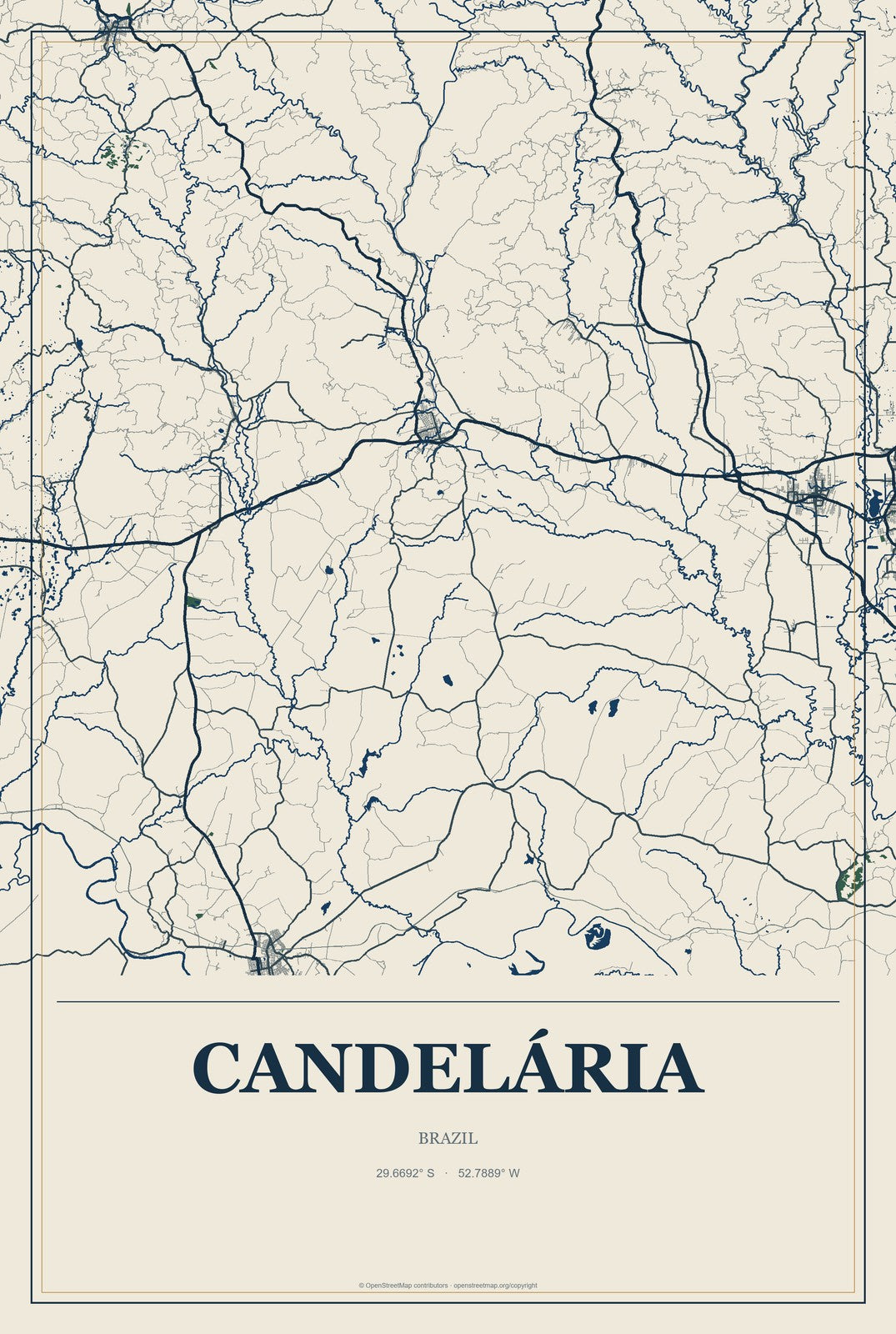Candelária, Brazil City Map Aluminum Sign in Coastal Cutout style