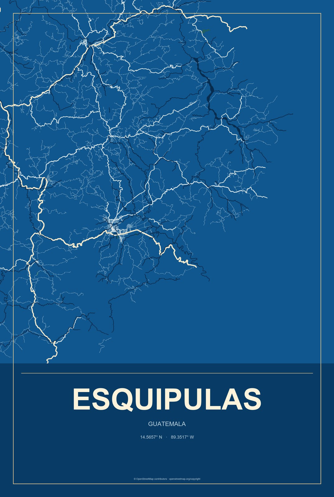 Esquipulas, Guatemala City Map Aluminum Sign in Harbor Cobalt style