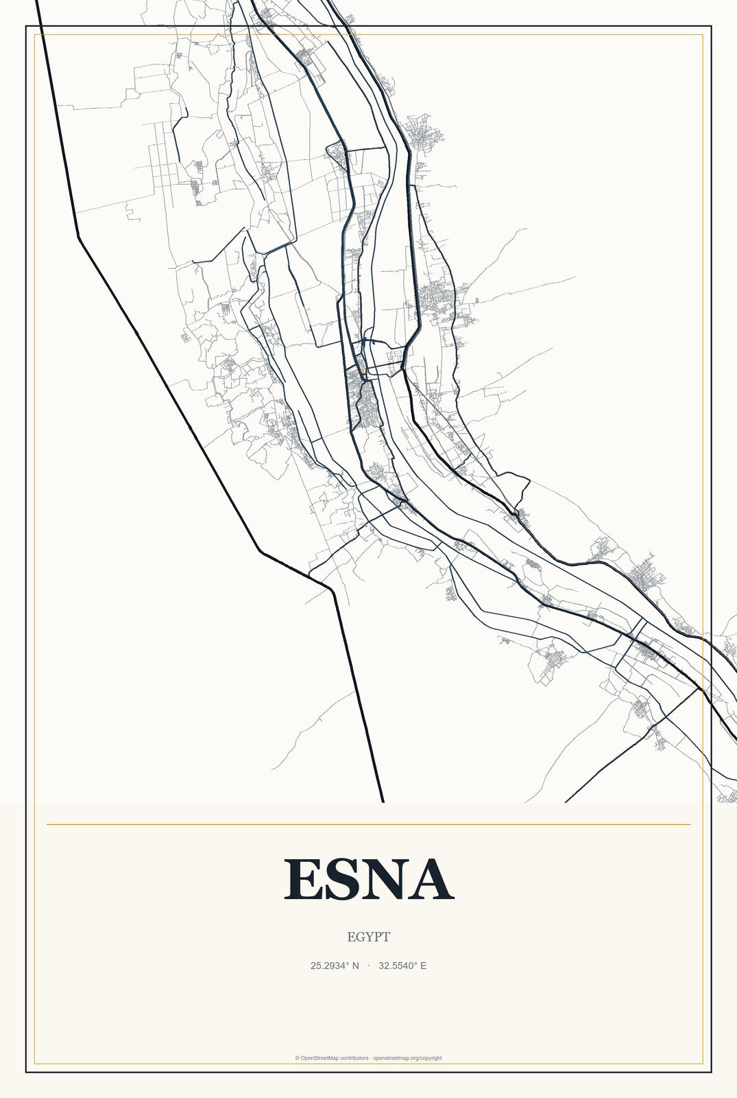 Esna, Egypt City Map Aluminum Sign in Citrine Modern style
