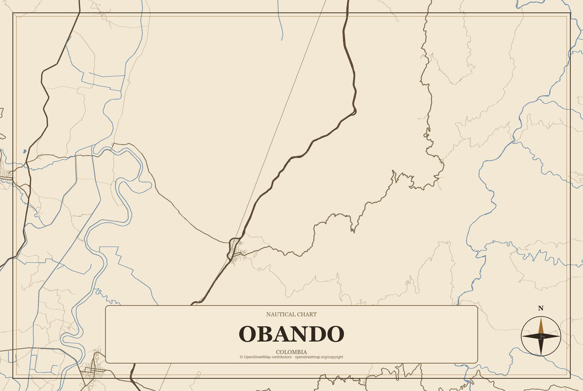 Obando, Colombia City Map Aluminum Sign in Heritage Nautical style