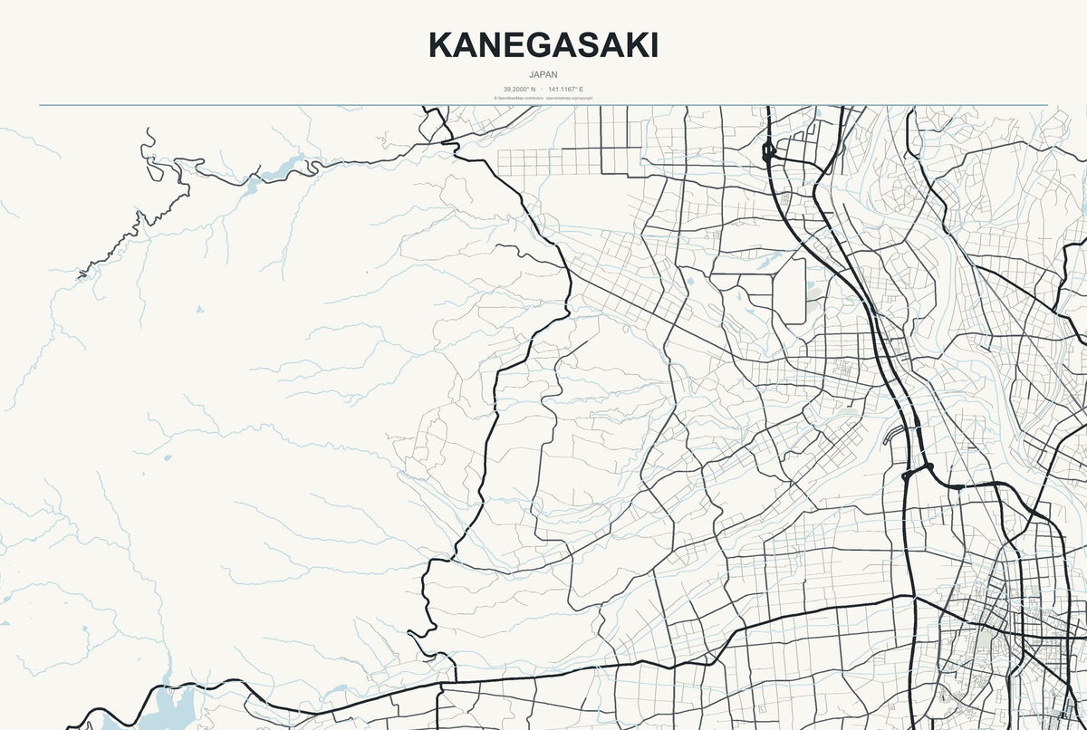Kanegasaki, Japan City Map Aluminum Sign in Headline Atlas style