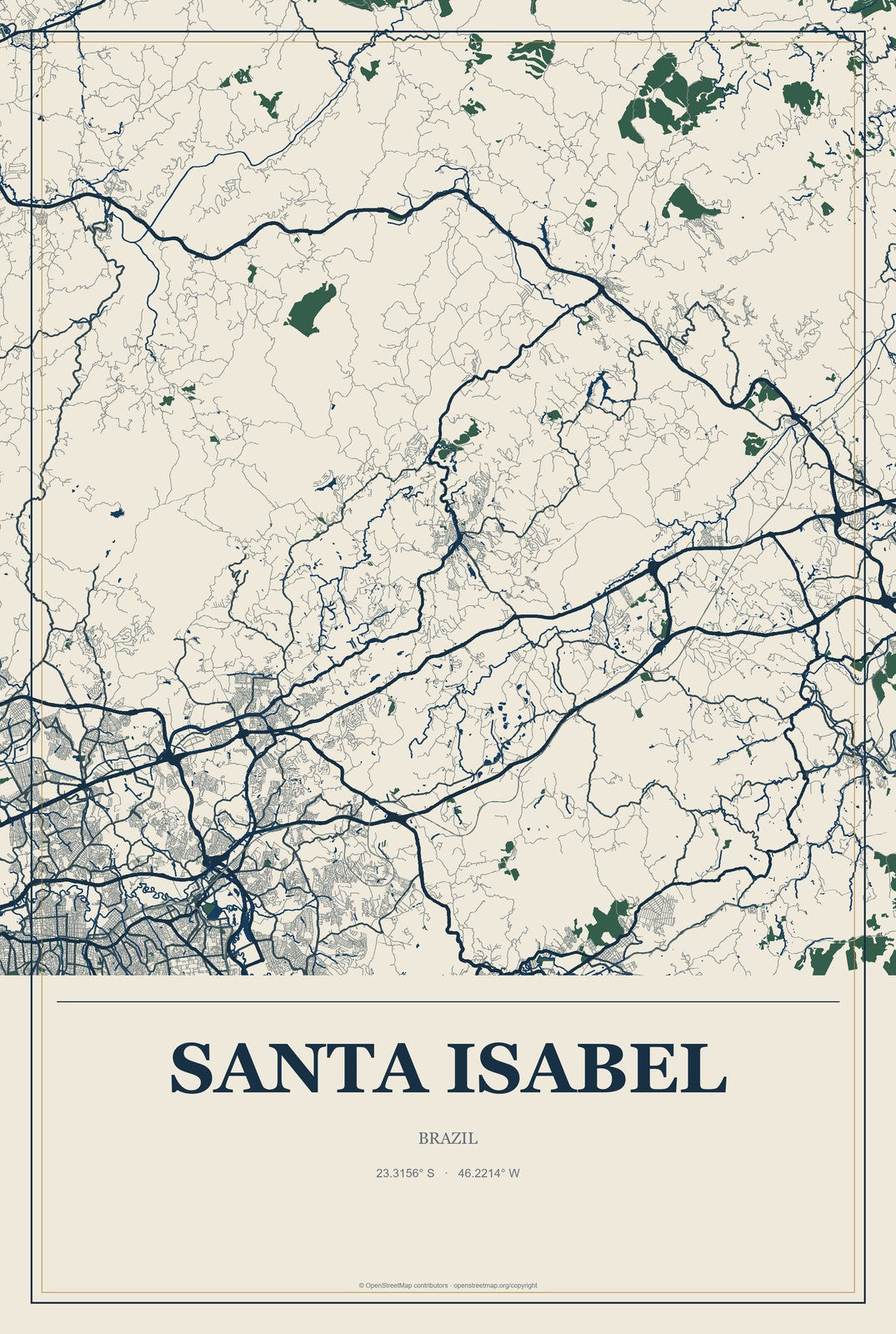 Santa Isabel, Brazil City Map Aluminum Sign in Coastal Cutout style