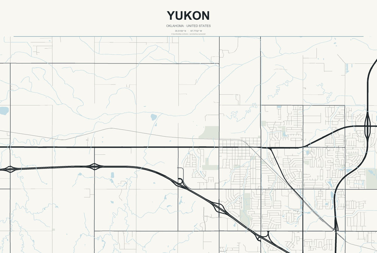 Yukon, Oklahoma City Map Aluminum Sign in Headline Atlas style