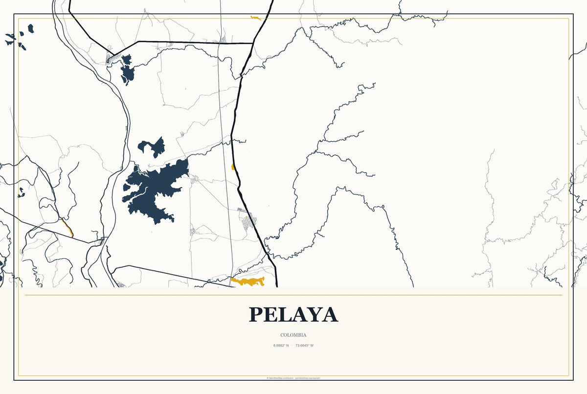 Pelaya, Colombia City Map Aluminum Sign in Citrine Modern style