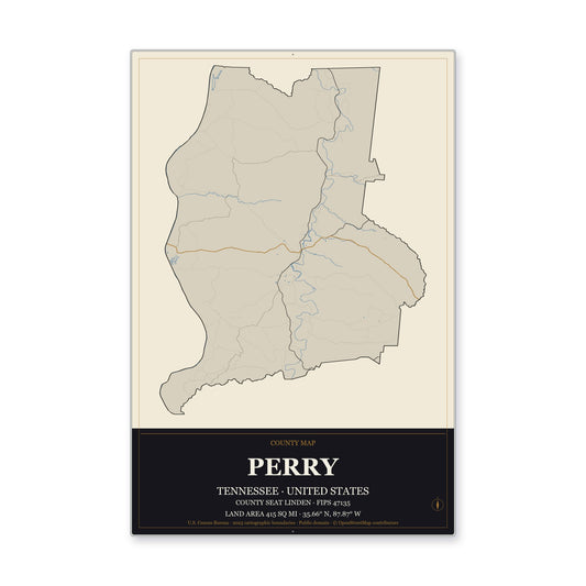 Perry County, Tennessee Map Aluminum Sign in Museum Plaque style