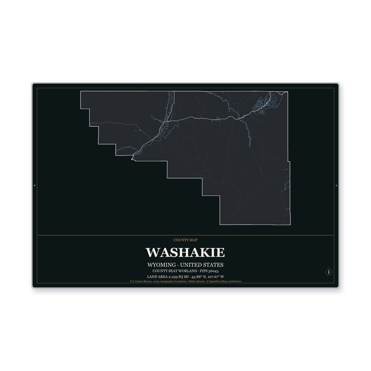 Washakie County, Wyoming Map Aluminum Sign in Metropolitan Noir style