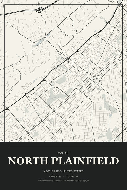 North Plainfield, New Jersey City Map Aluminum Sign in Museum Plaque style