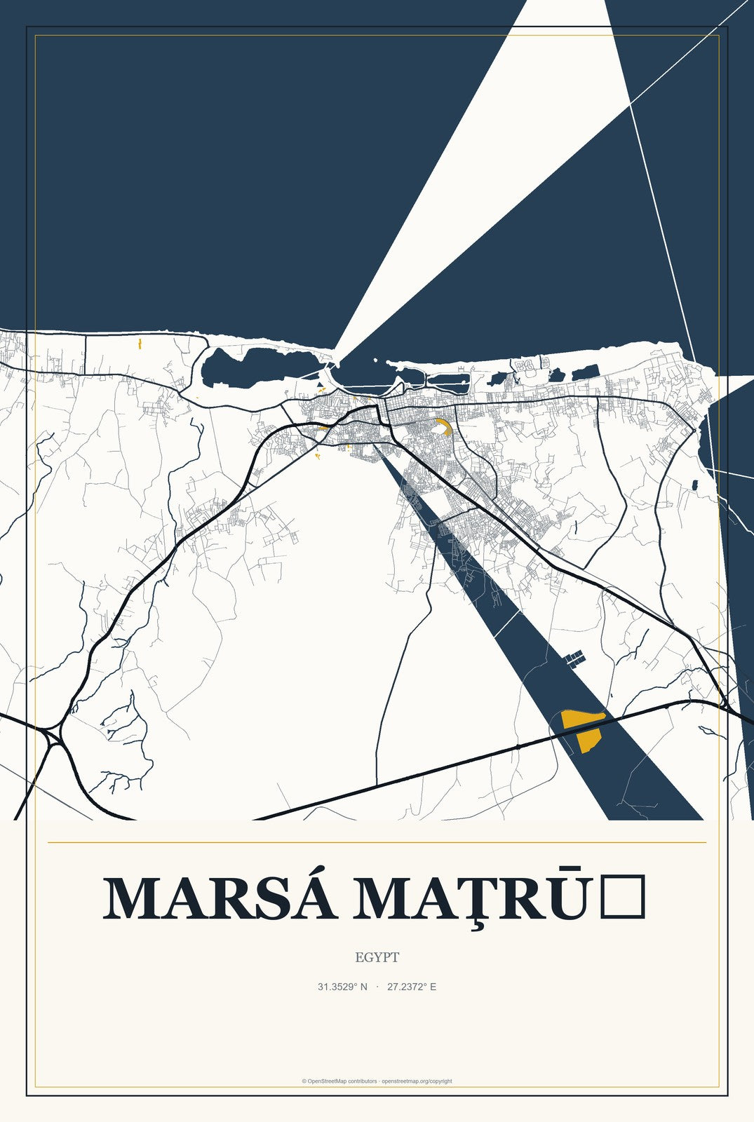 Marsá Maţrūḩ, Egypt City Map Aluminum Sign in Citrine Modern style
