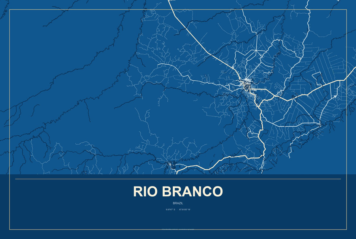 Rio Branco, Brazil City Map Aluminum Sign in Harbor Cobalt style