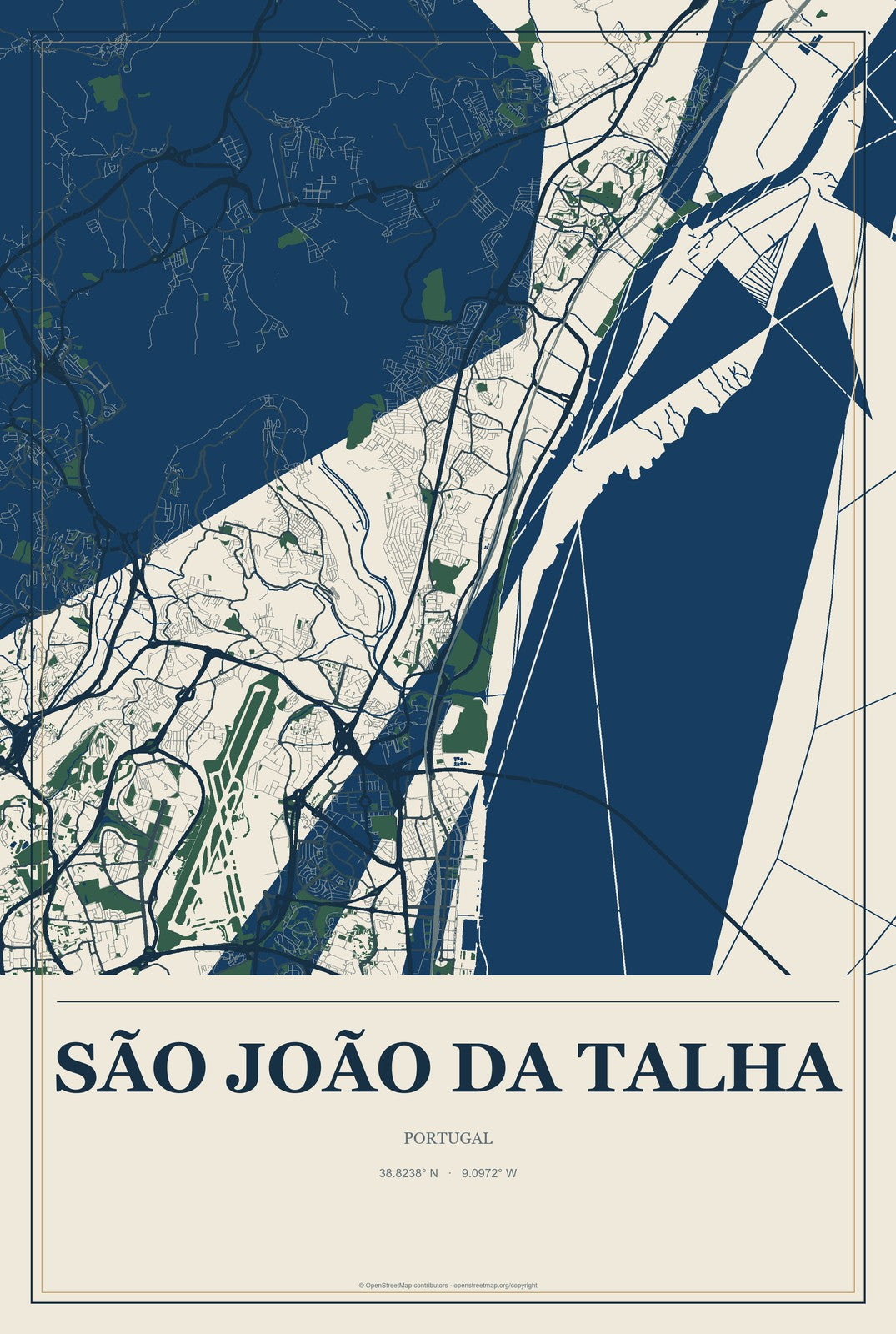 São João da Talha, Portugal City Map Aluminum Sign in Coastal Cutout style