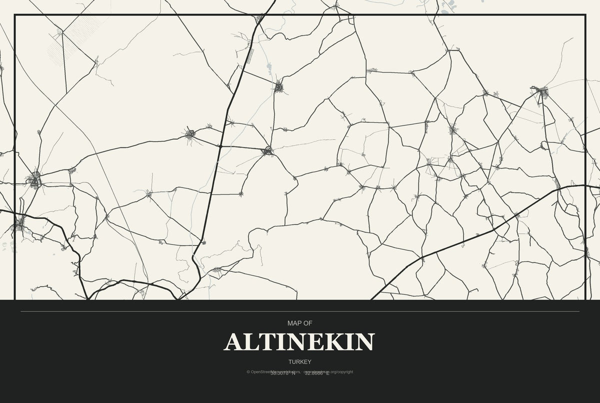 Altınekin, Turkey City Map Aluminum Sign in Museum Plaque style
