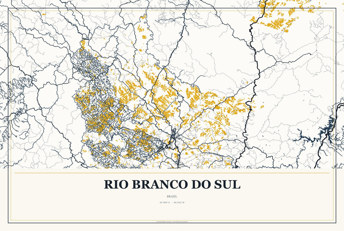Rio Branco do Sul, Brazil City Map Aluminum Sign in Citrine Modern style
