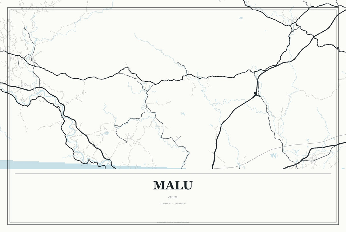 Malu, Guangxi, China City Map Aluminum Sign in Gallery Air style