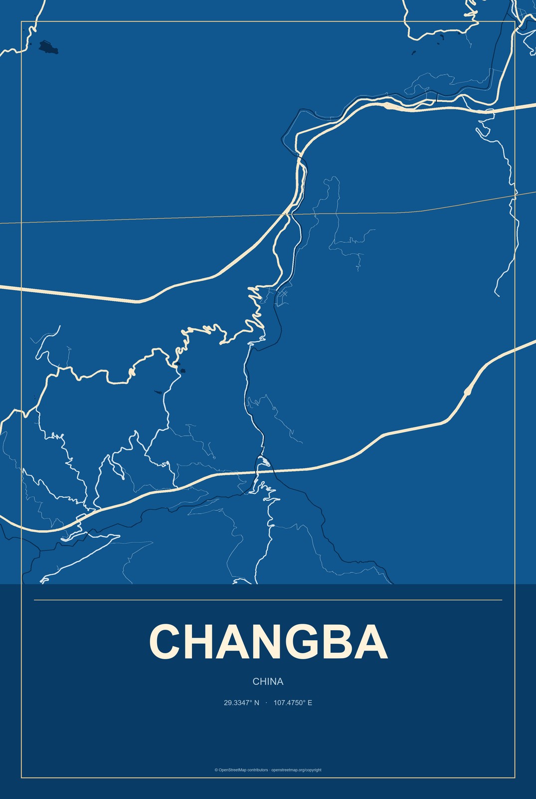 Changba, Gansu, China City Map Aluminum Sign in Harbor Cobalt style