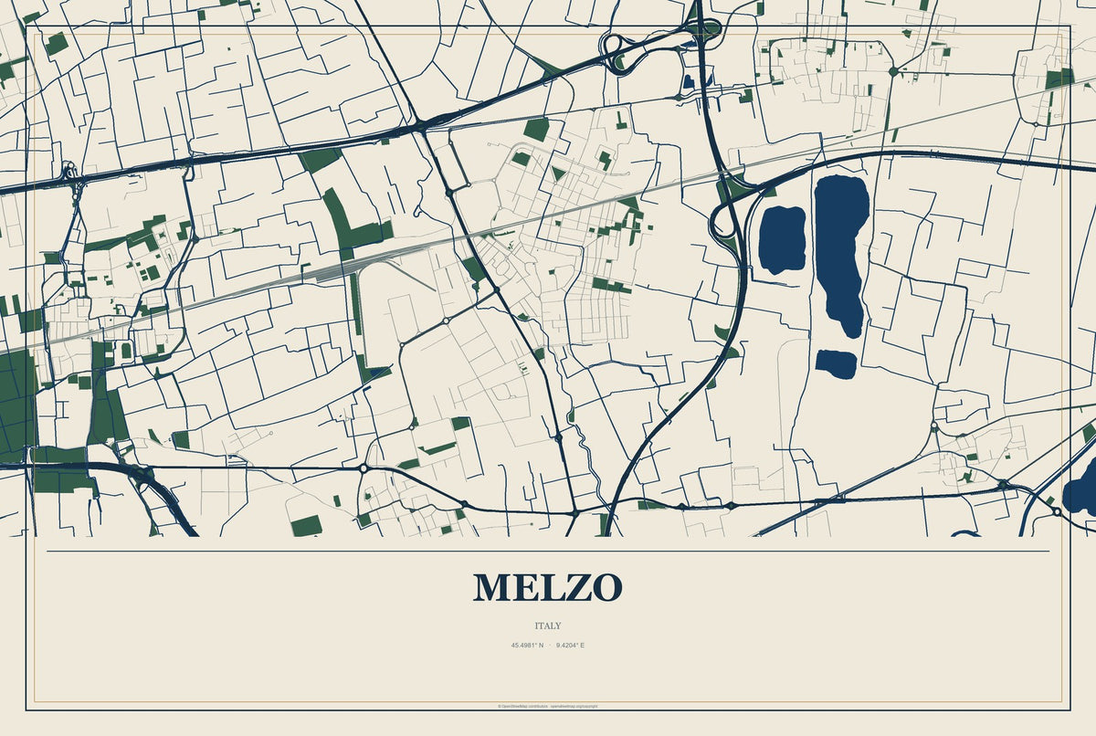 Melzo, Italy City Map Aluminum Sign in Coastal Cutout style