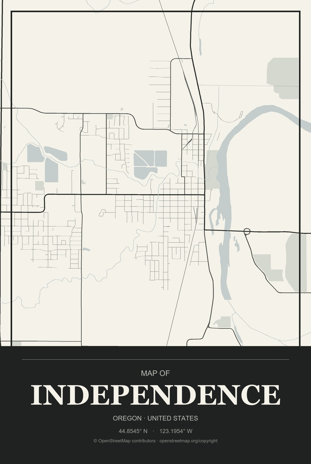Independence, Oregon City Map Aluminum Sign in Museum Plaque style