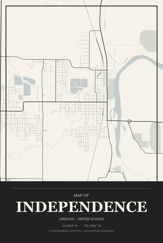 Independence, Oregon City Map Aluminum Sign in Museum Plaque style