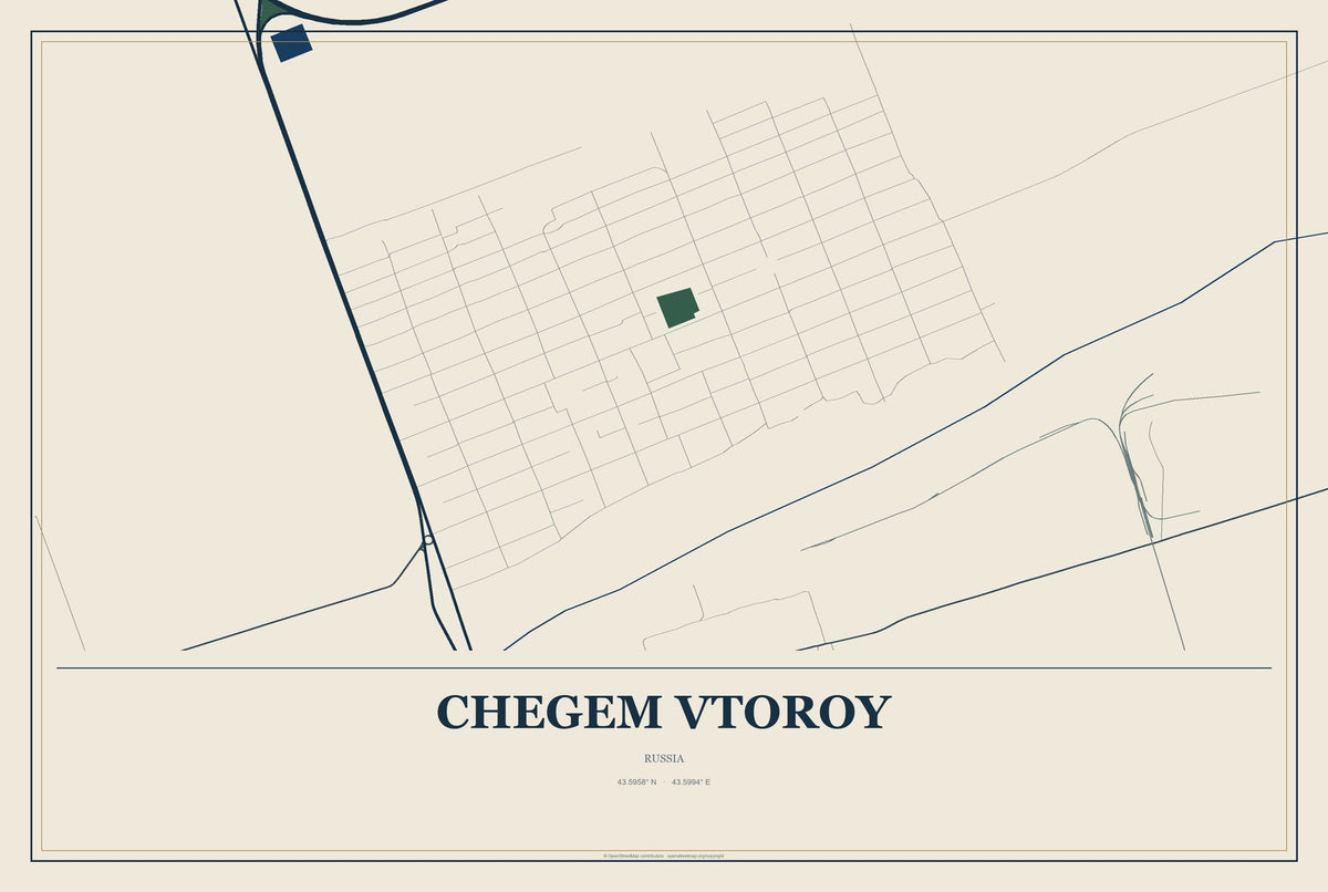 Chegem Vtoroy, Russia City Map Aluminum Sign in Coastal Cutout style