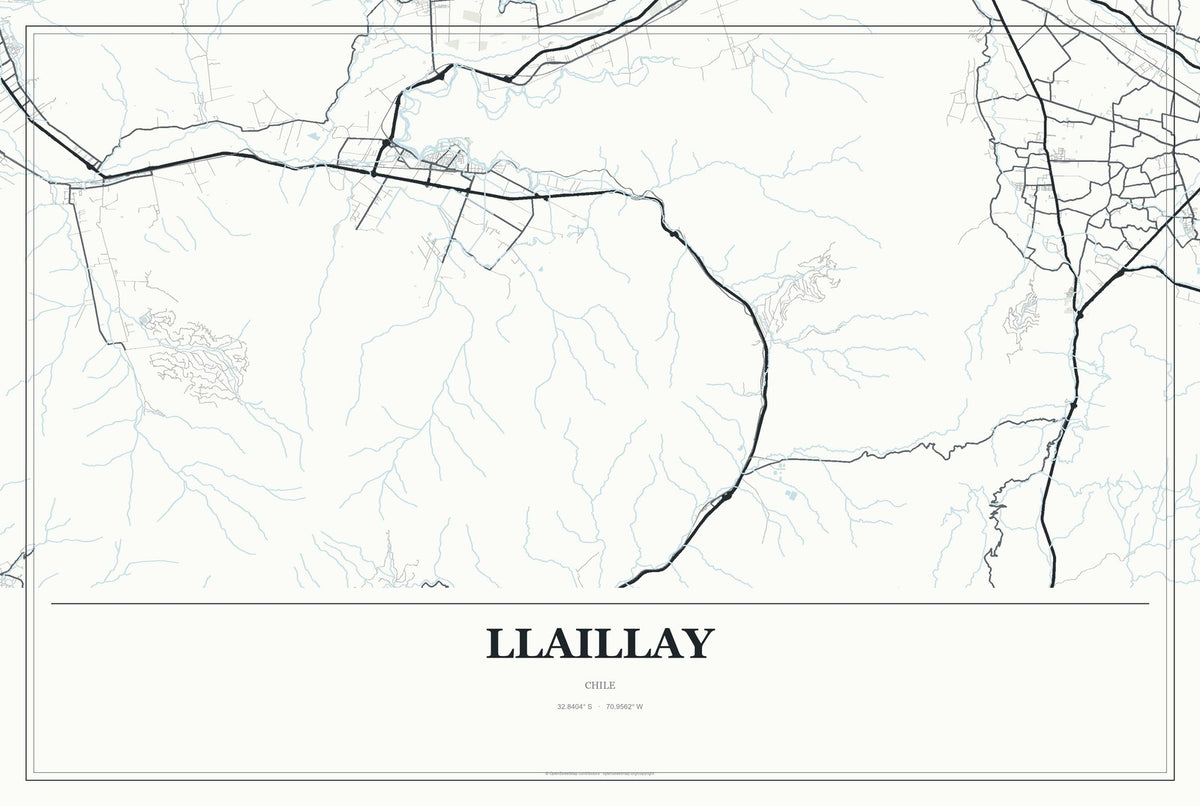 Llaillay, Chile City Map Aluminum Sign in Gallery Air style