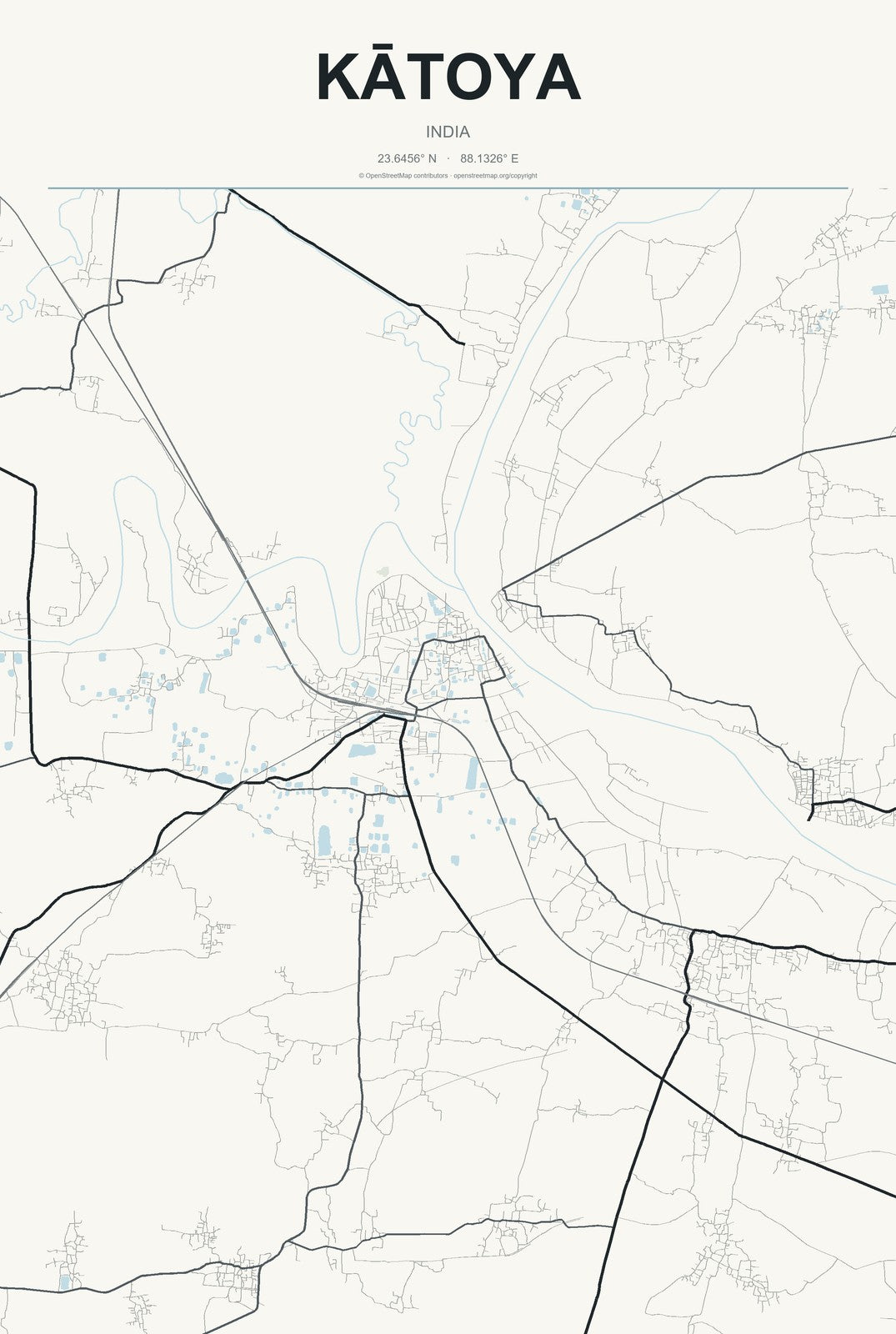 Kātoya, India City Map Aluminum Sign in Headline Atlas style