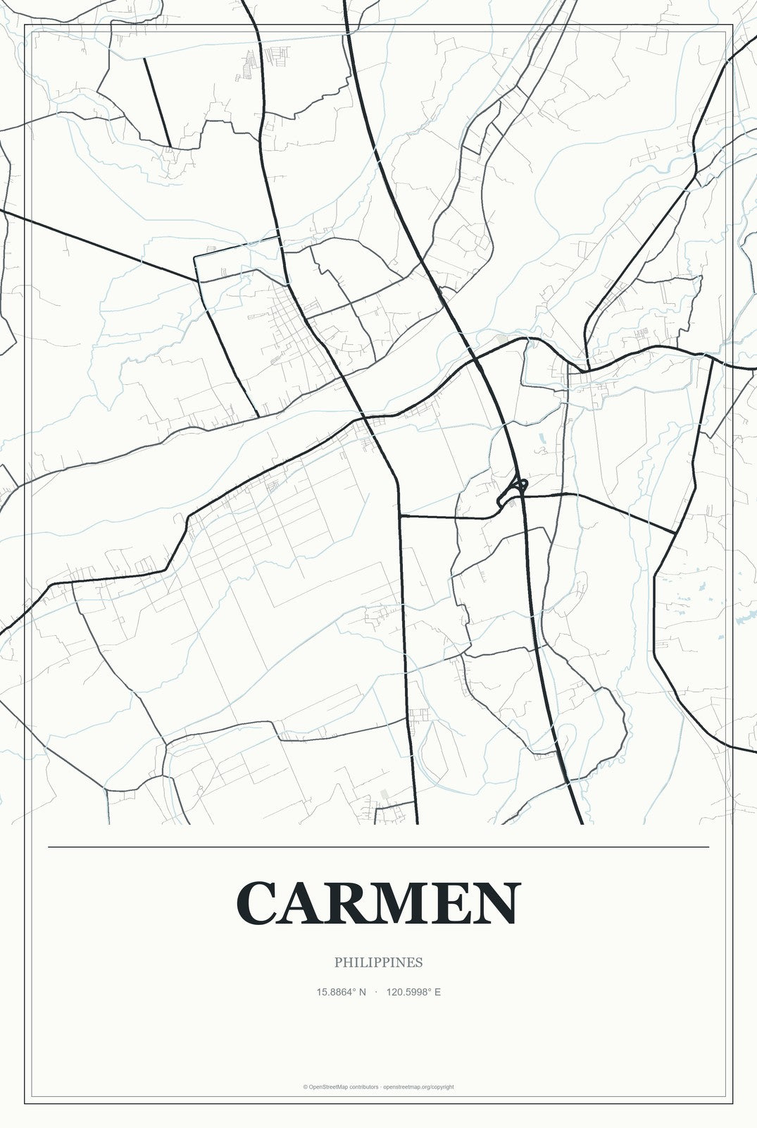 Carmen, Philippines City Map Aluminum Sign in Gallery Air style