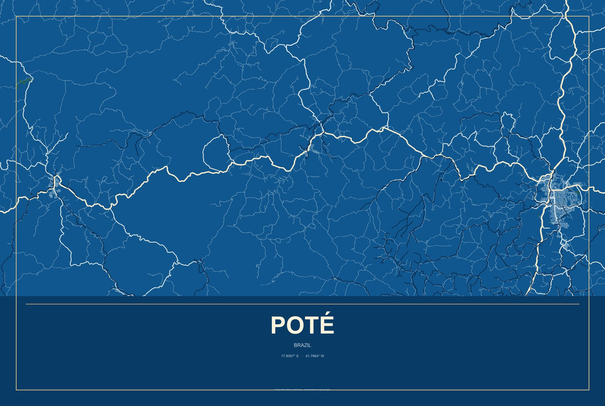 Poté, Brazil City Map Aluminum Sign in Harbor Cobalt style