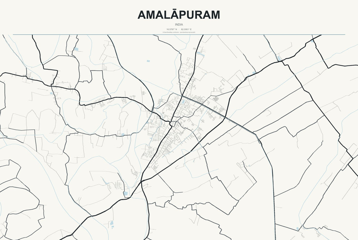Amalāpuram, India City Map Aluminum Sign in Headline Atlas style