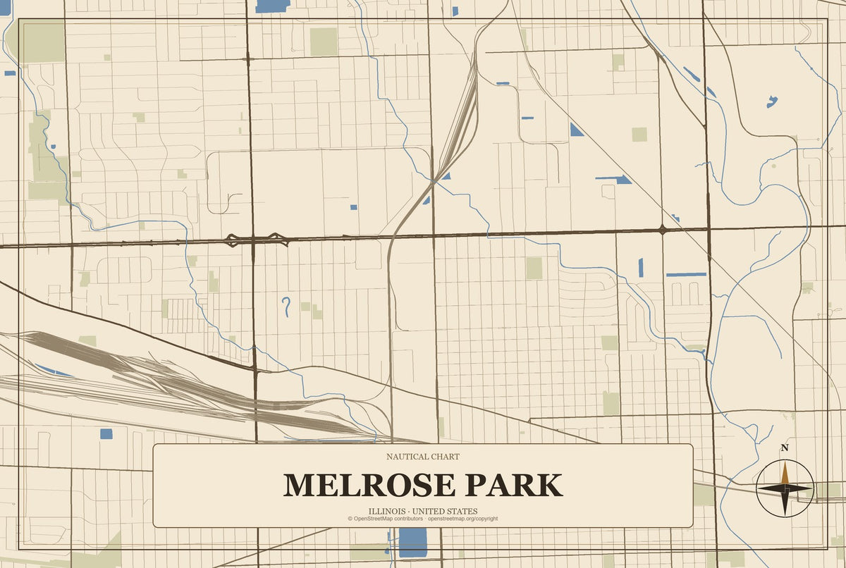 Melrose Park, Illinois City Map Aluminum Sign in Heritage Nautical style