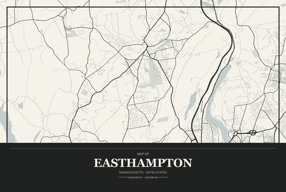 Easthampton, Massachusetts City Map Aluminum Sign in Museum Plaque style