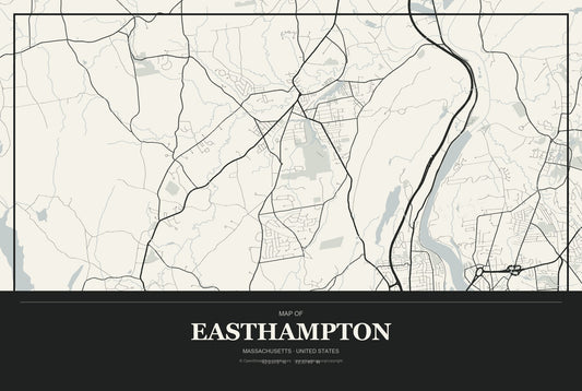 Easthampton, Massachusetts City Map Aluminum Sign in Museum Plaque style