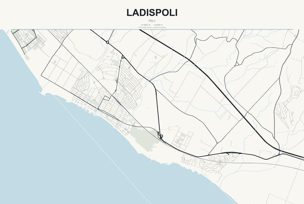 Ladispoli, Italy City Map Aluminum Sign in Headline Atlas style