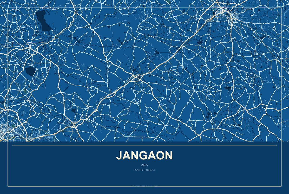 Jangaon, India City Map Aluminum Sign in Harbor Cobalt style