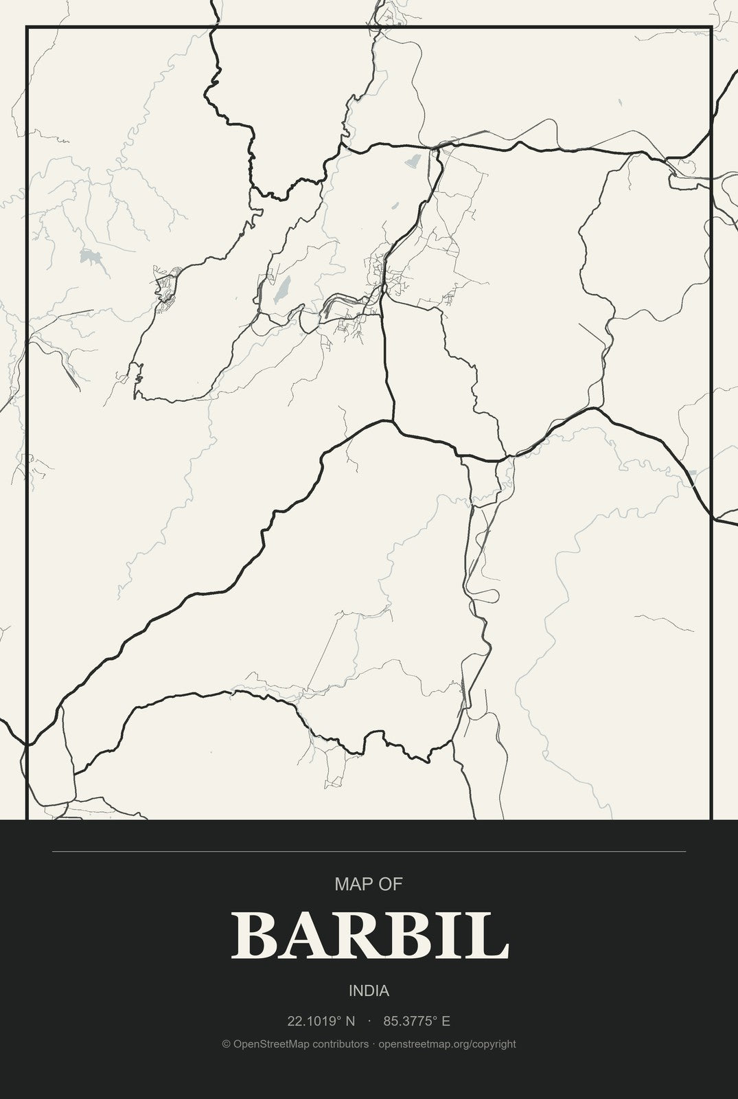 Barbil, India City Map Aluminum Sign in Museum Plaque style