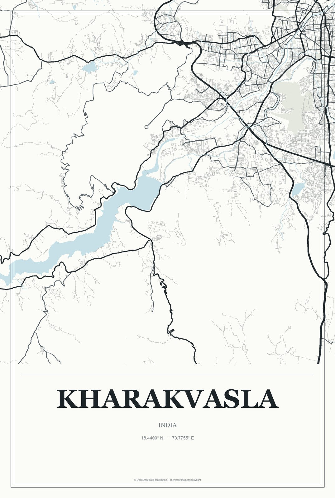 Kharakvasla, India City Map Aluminum Sign in Gallery Air style