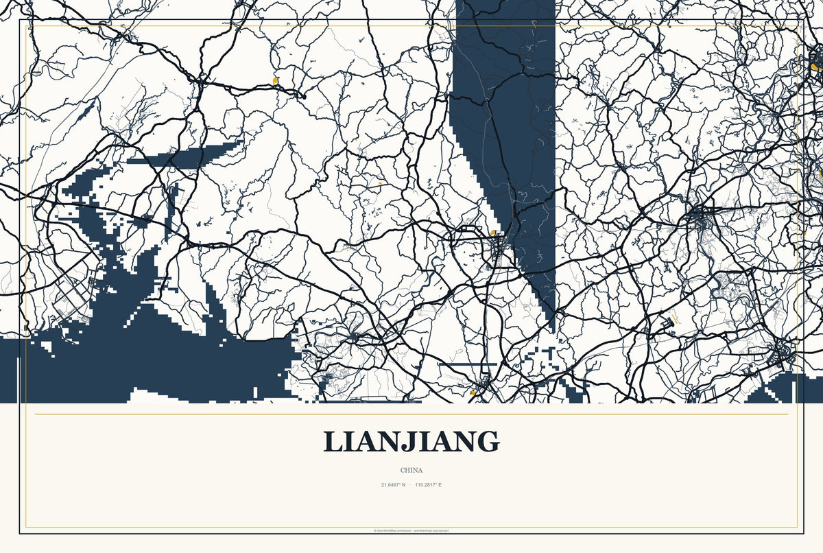 Lianjiang, China City Map Aluminum Sign in Citrine Modern style