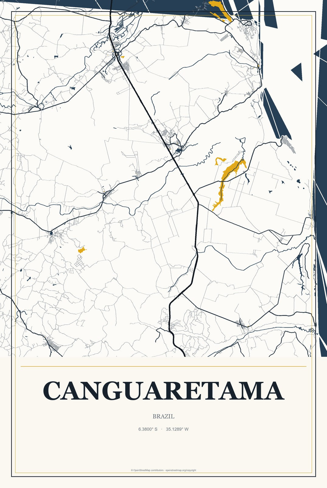 Canguaretama, Brazil City Map Aluminum Sign in Citrine Modern style