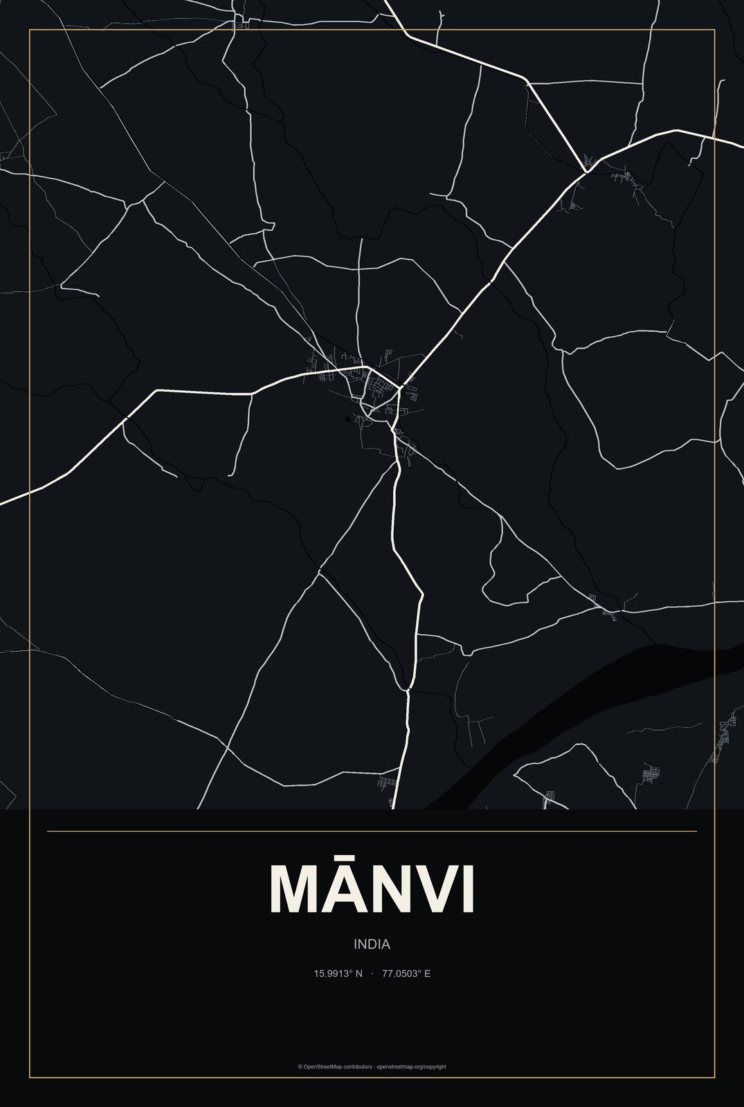 Mānvi, India City Map Aluminum Sign in Metropolitan Noir style