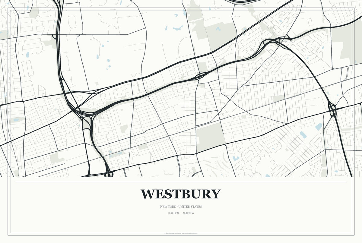 Westbury, New York City Map Aluminum Sign in Gallery Air style