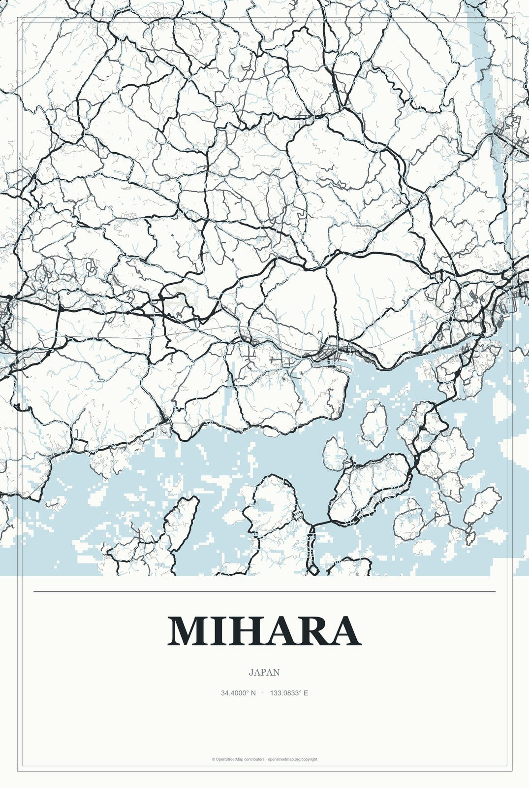 Mihara, Japan City Map Aluminum Sign in Gallery Air style