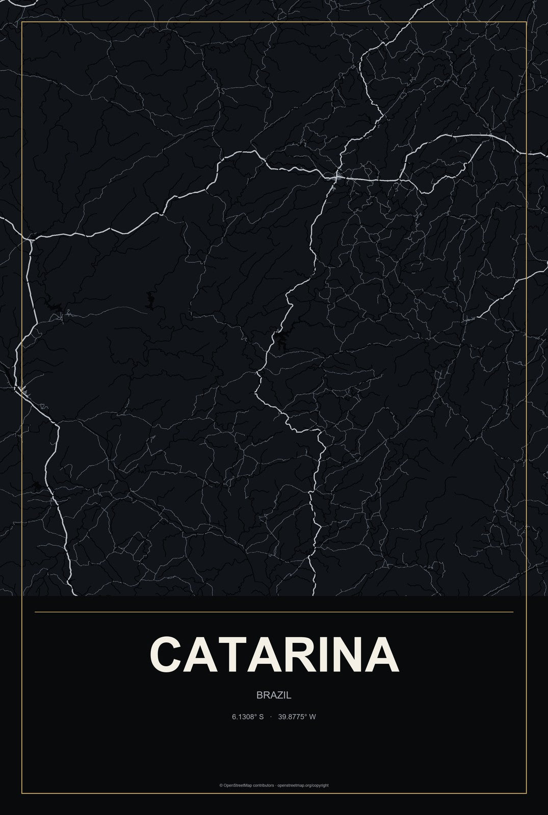 Catarina, Brazil City Map Aluminum Sign in Metropolitan Noir style