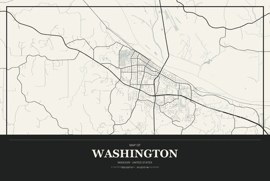 Washington, Missouri City Map Aluminum Sign in Museum Plaque style