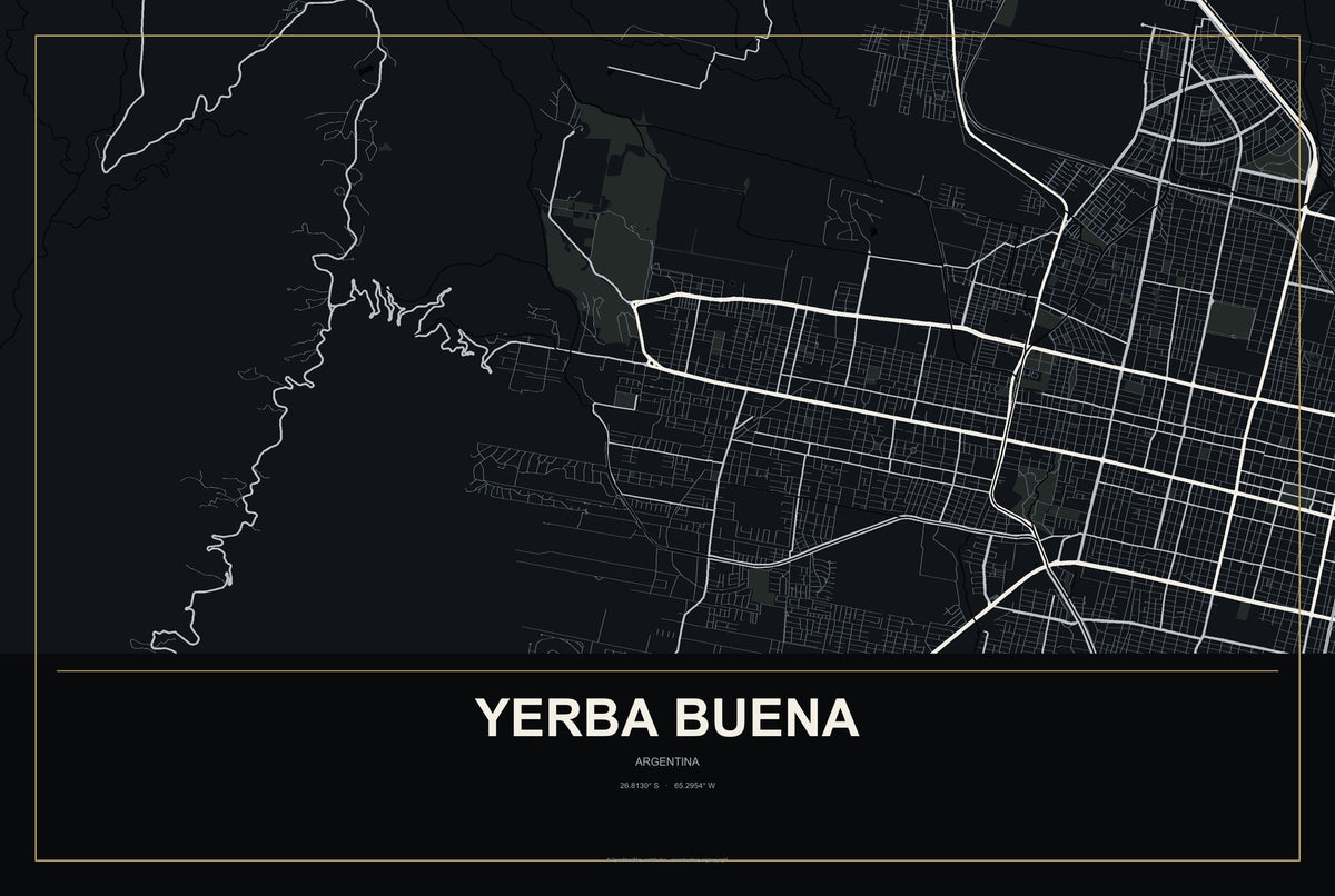 Yerba Buena, Argentina City Map Aluminum Sign in Metropolitan Noir style