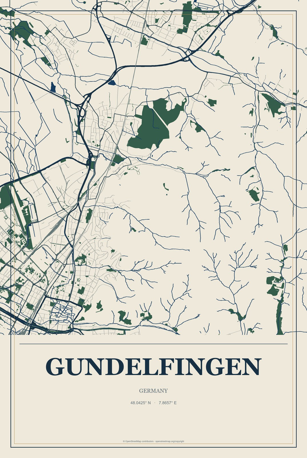 Gundelfingen, Germany City Map Aluminum Sign in Coastal Cutout style