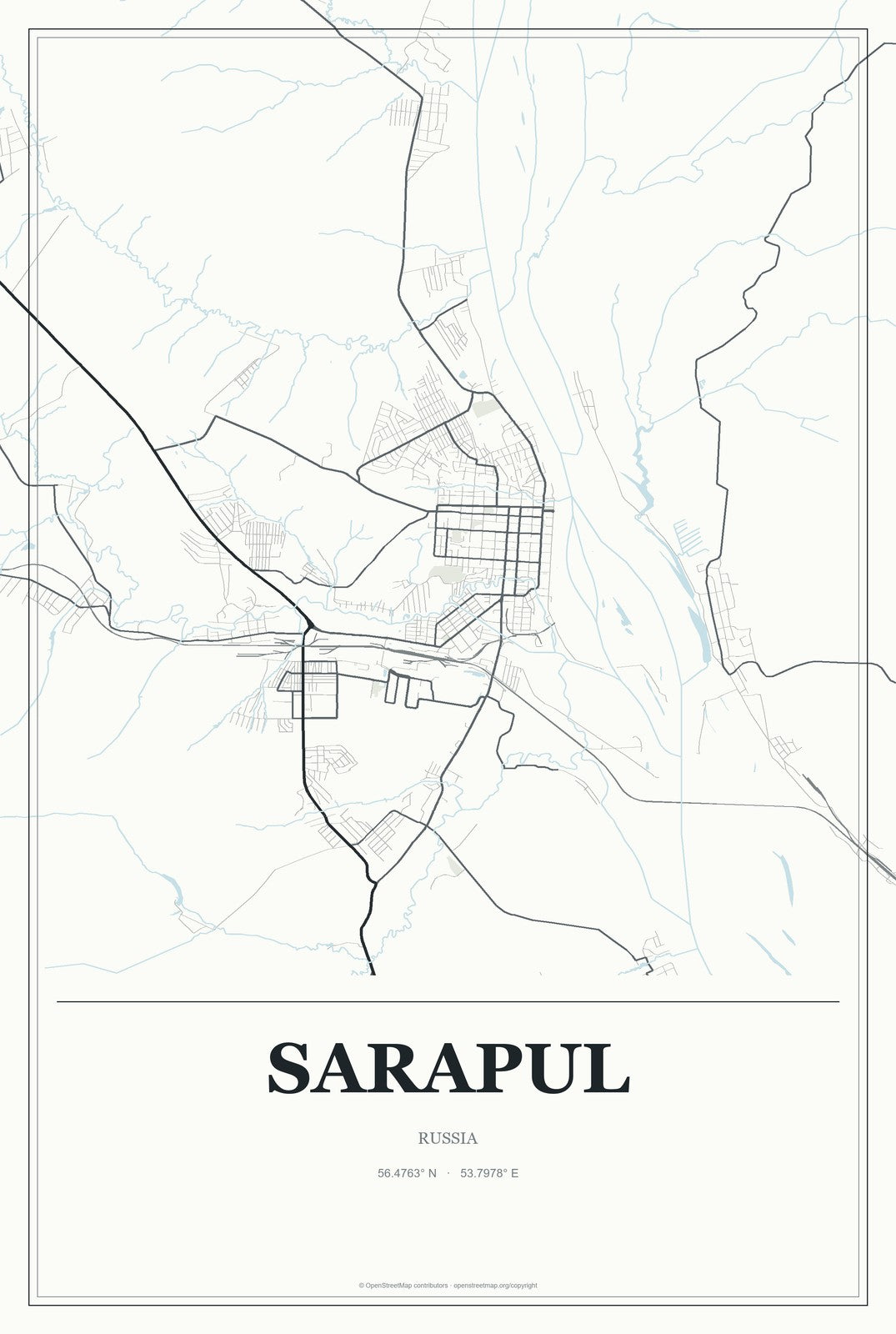 Sarapul, Russia City Map Aluminum Sign in Gallery Air style