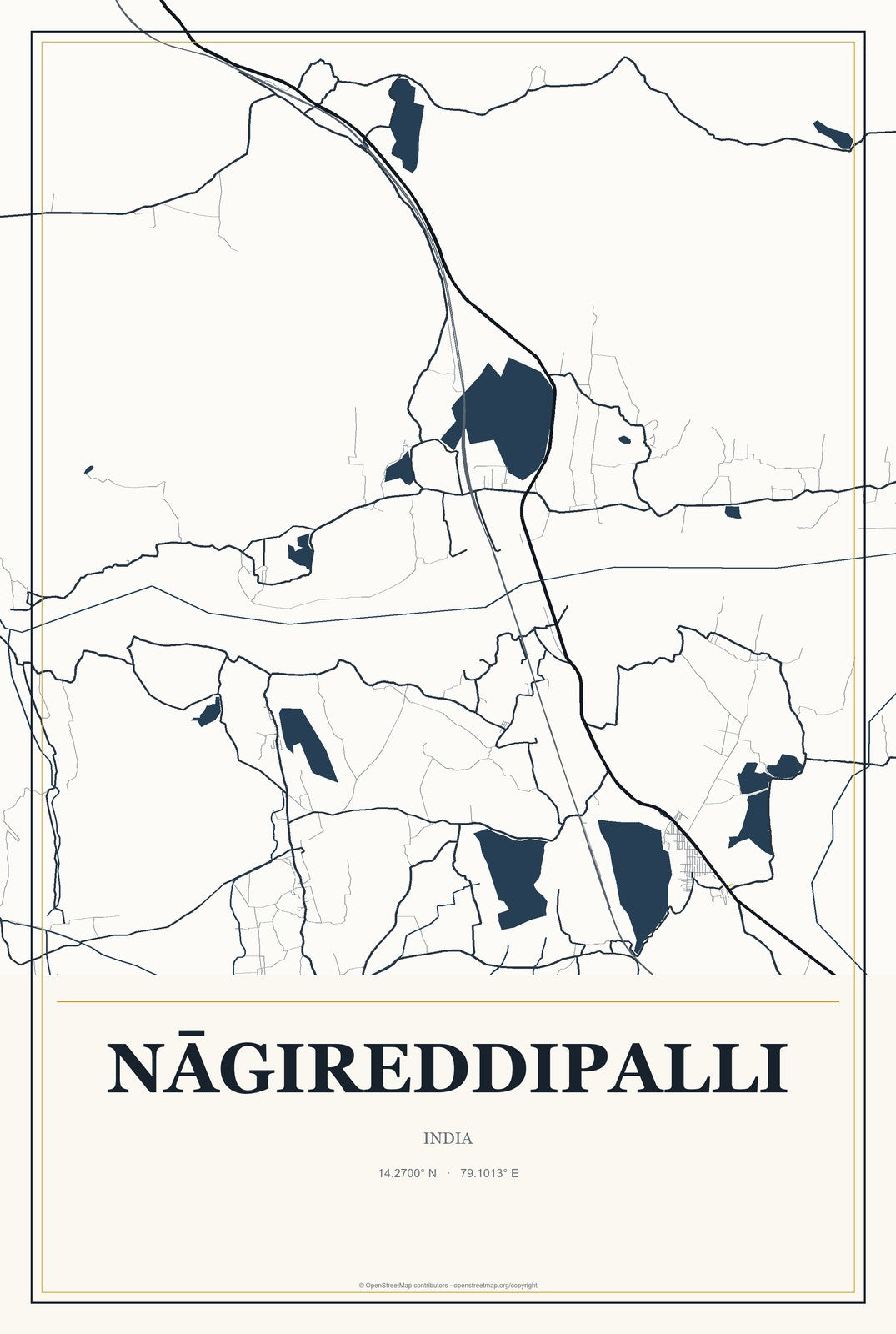Nāgireddipalli, India City Map Aluminum Sign in Citrine Modern style