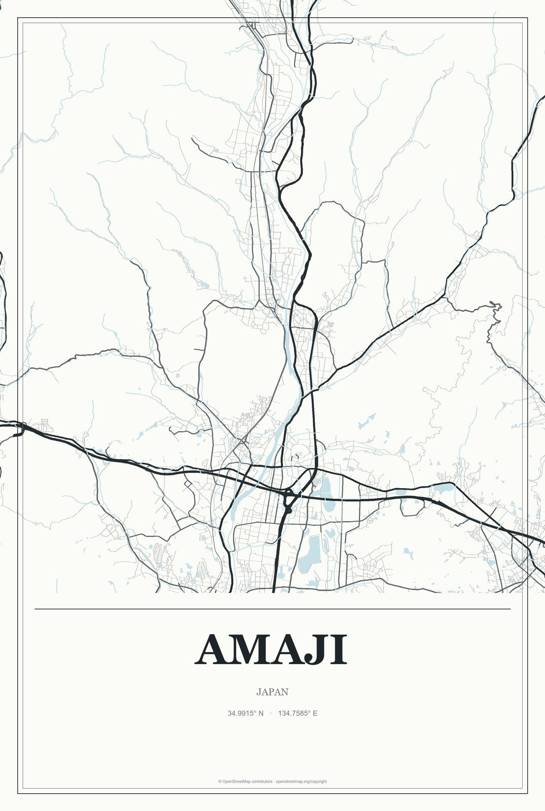 Amaji, Japan City Map Aluminum Sign in Gallery Air style