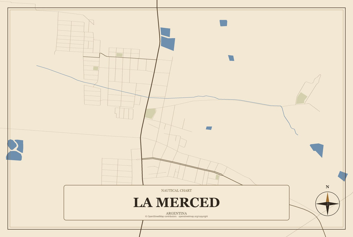 La Merced, Argentina City Map Aluminum Sign in Heritage Nautical style