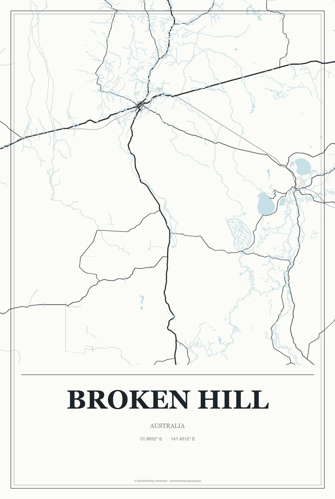 Broken Hill, Australia City Map Aluminum Sign in Gallery Air style