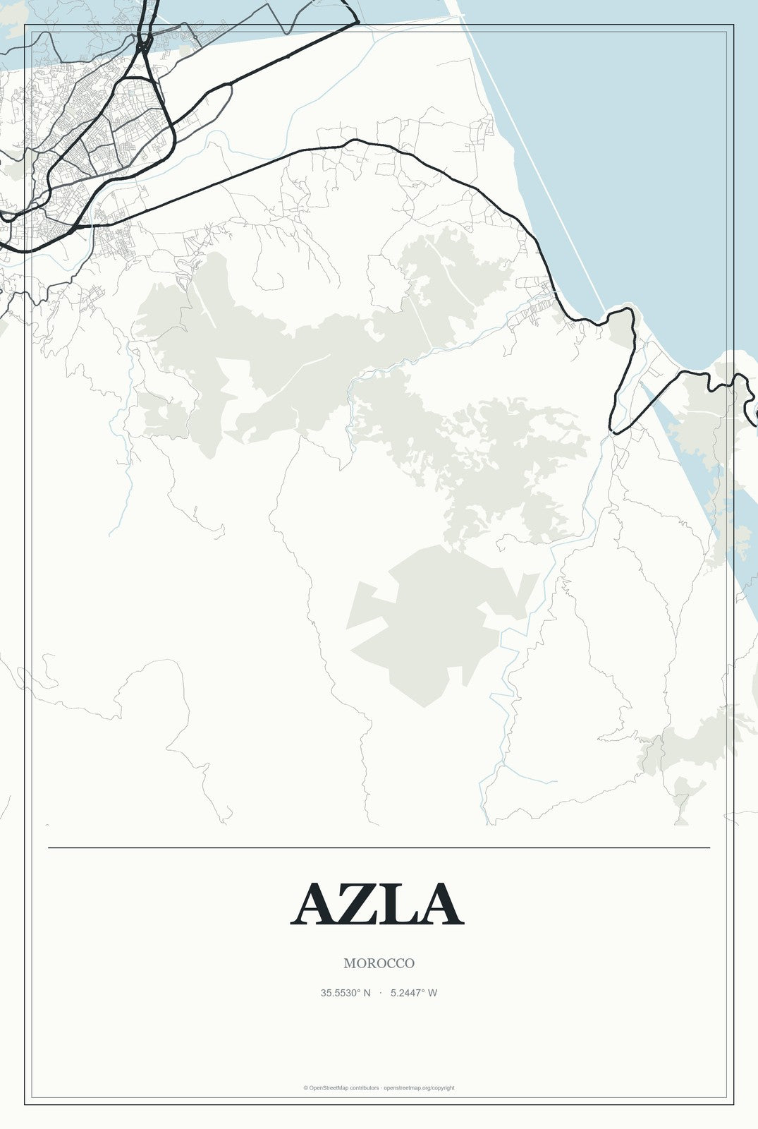 Azla, Morocco City Map Aluminum Sign in Gallery Air style